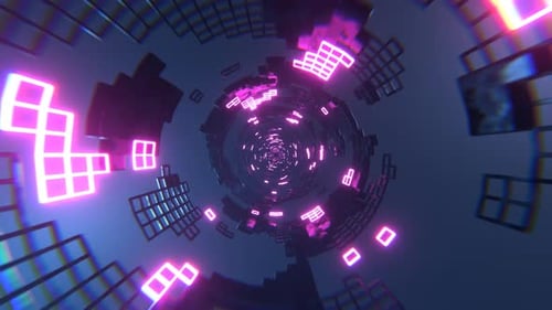Blue And Pink Sci Fi Tunnel Elements Neon Grid Background VJ Loop l 4K