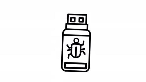 Animated USB Drive with Virus Bug Icon