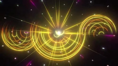 Dynamic neon light trails swirl, creating abstract energy and motion