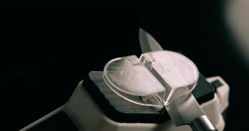 Closeup Knife Blade Sharpened By Automatic Electric Sharpener