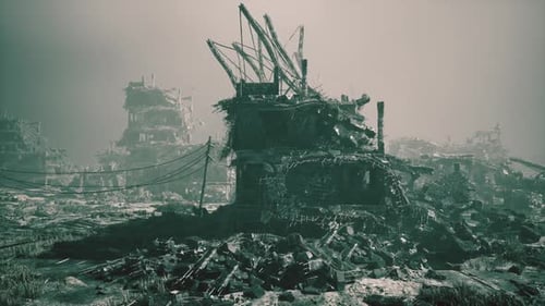 Desolation of a City Devastated By Military Action During Conflict