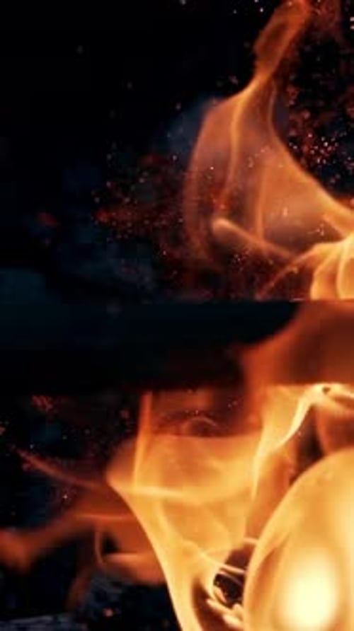 Close-up of Fire Flames on Black Background