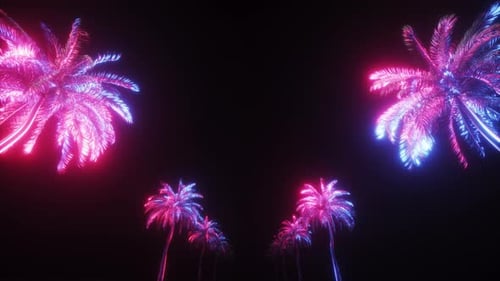 Neon Glowing Palm Trees Synthwave Background