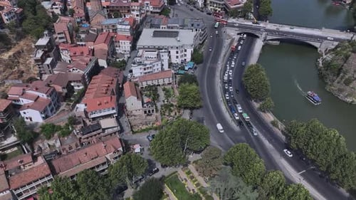 Flying Over The Center Of Tbilisi