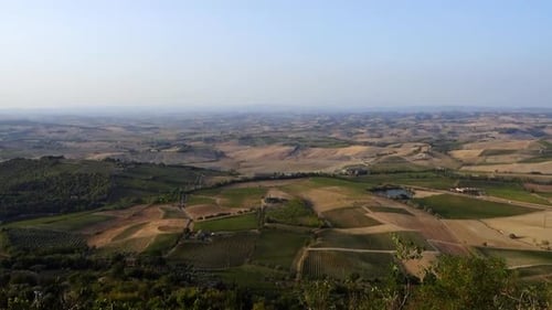 Panoramic view on fields and hills in Tuscany, Italy