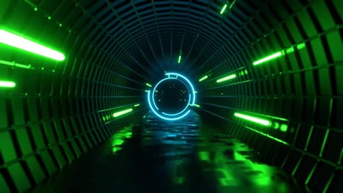 Green And Cyan Futuristic Space With Round Neon Holograms Background Vj Loop In 4K