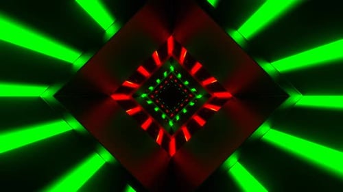 Green And Red Neon Square Lines Reverse Tunnel Background Vj Loop In 4K