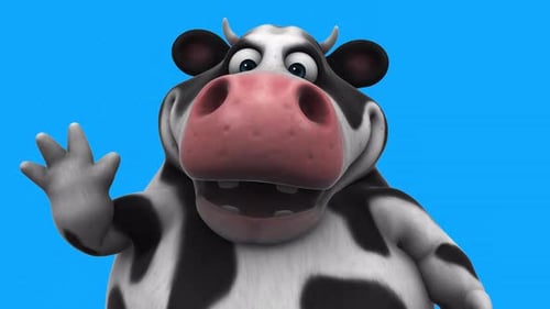 Fun 3D cartoon cow saying hi (with alpha channel included)