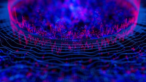 Close Up of Big Data Complex Round Graph Animation Quantum Computing Universe Cyber Space of AI