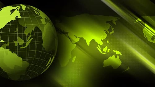 Digital Rotating Green Globe and World Map Background