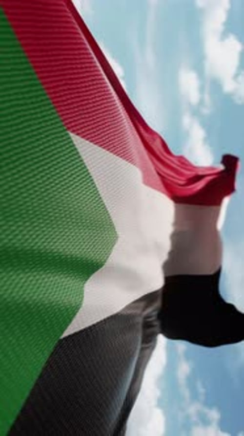 Realistic Sudan Flag Waving Loop Against Blue Sky