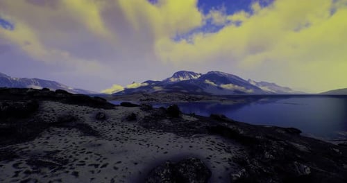 Majestic Mountain Landscape with Lake and Dramatic Skies at Dusk