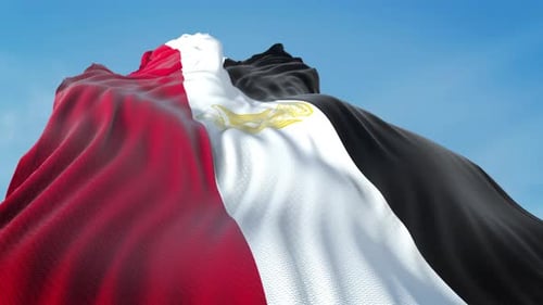 Egyptian Flag Waving Realistic Seamless Loop Against Blue Sky