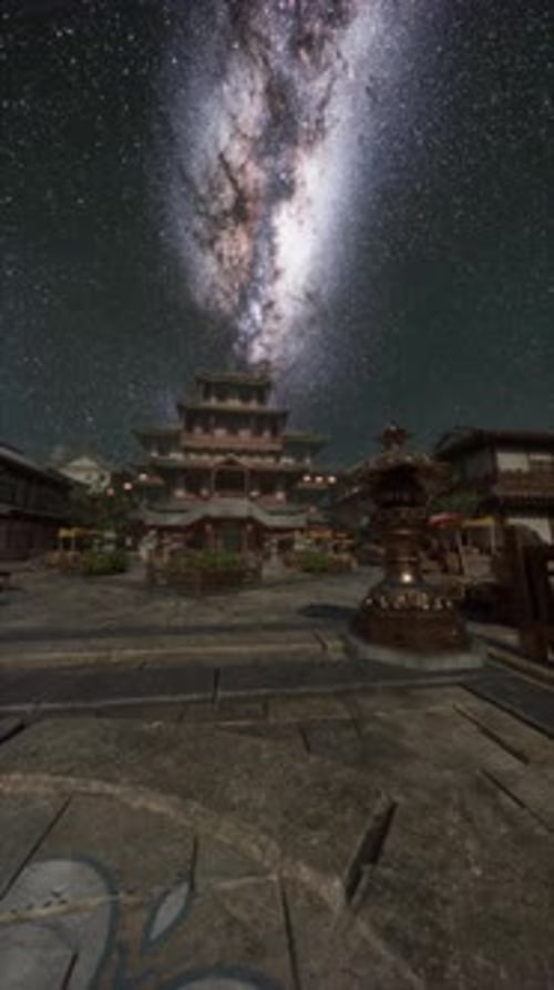 Une brillante Voie lactée illumine une ville japonaise