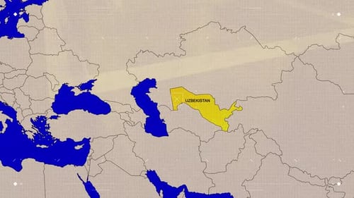 Animated World Map Zoom to Uzbekistan Highlight