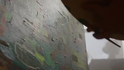 Artist Painting Abstract Art on Canvas