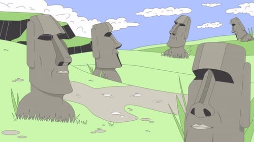 Animation de dessin animé en ligne de statues Moai de l'île de Pâques