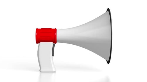 3D Animated White Megaphone Rotating on White Background