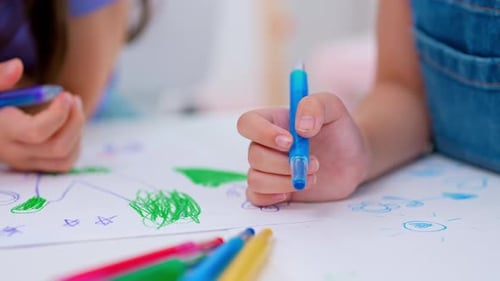 Kindergarten, child learning in classroom with happiness. Child and teacher