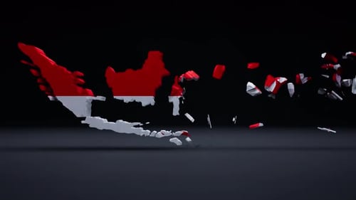 Explosion Reversing into Indonesia Map Flag Animation