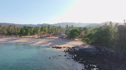 Quiet paradise beach framed by tall palm trees, Thailand