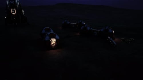 Exploring a Mars Colony Base at Night with Illuminated Habitats and Vehicles