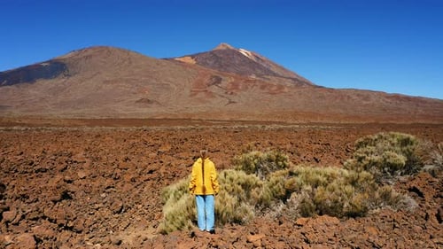 Rear View of Tourist Woman Looking at Highest Point of Spain