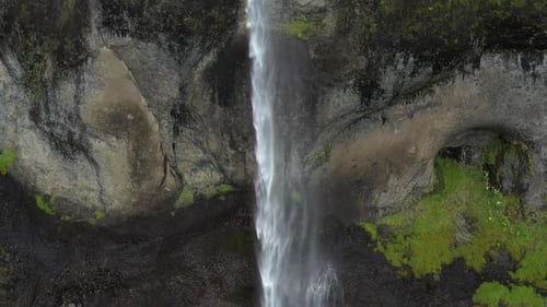 Aerial view over Large waterfall in Iceland
