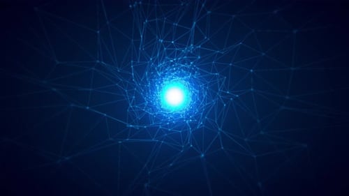 Cyberspace Scifi Technology Flying at Digital Space Sci Fi Tunnel Blue Neon Big Data Hi Tech