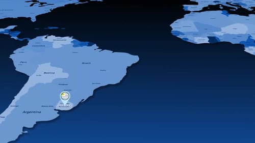 Animated World Map Zoom to Uruguay with Location Pin
