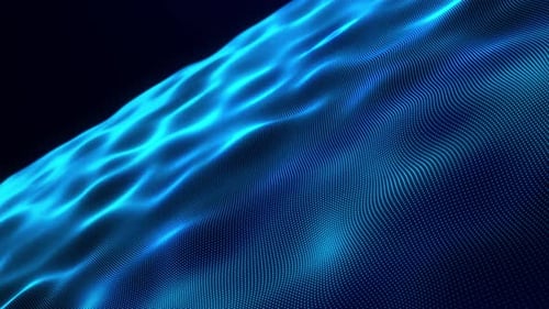 Digital dynamic particle wave, data flow, cyber technology background, motion waving dots texture