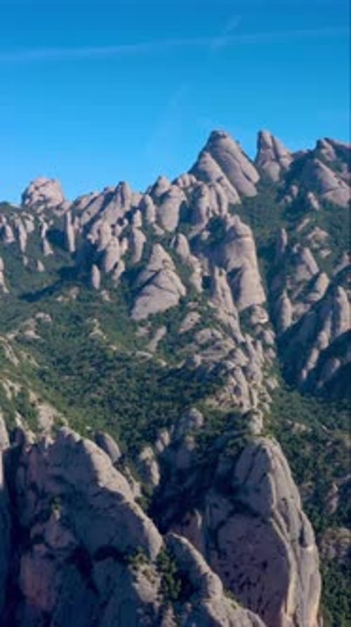 Aerial of Montserrat Mountains in Catalonia Spain in Vertical