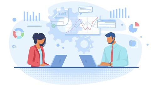 Animated Flat Design for Corporate Data Analysis and Teamwork