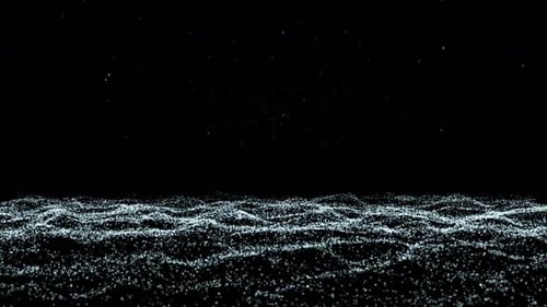 Glitter white and sky blue particles wave and light abstract background. Surface with waves motion.