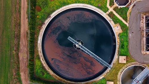 Recirculation round tank at modern water treatment plant.