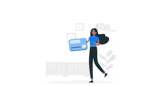 Flat Design Woman Holding Animated Credit Card for Payment