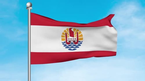 French Polynesia Flag Waving Against Blue Sky