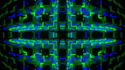 Green And Blue Neons Moves In Rectangles Background Vj Loop In 4K