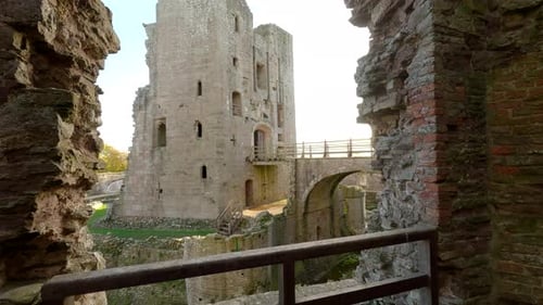Medieval ruins of Castle in England. View of the ruins of a medieval castle