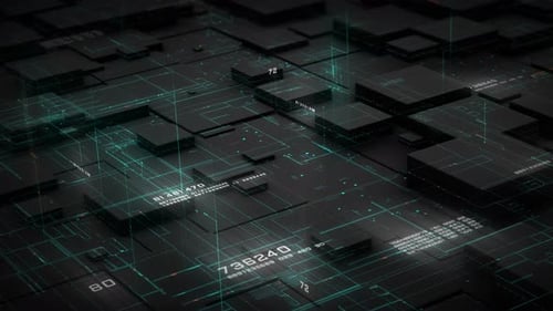 Futuristic Circuit Board Animation with Digital Data Flow