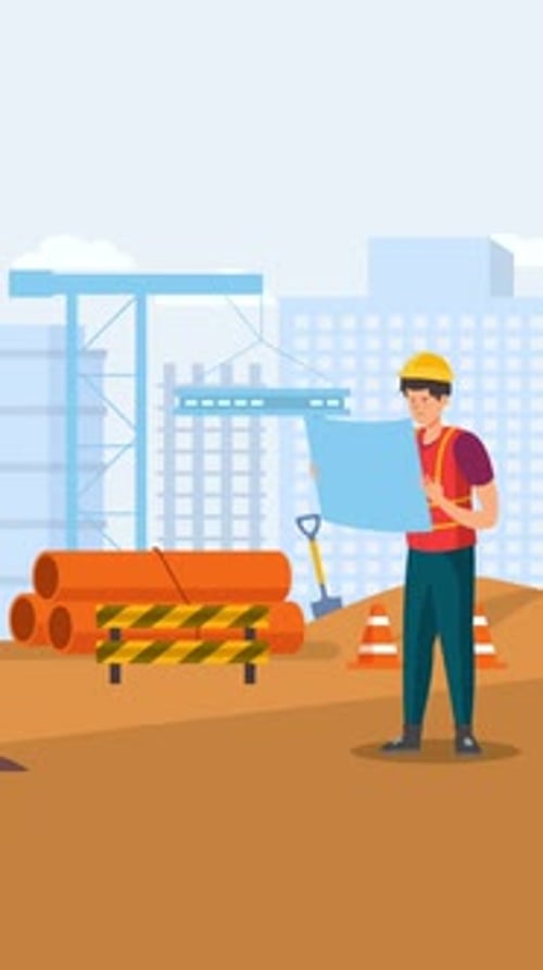 Engineers Working On Construction On Vertical