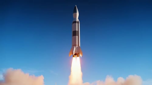 Rocket Launching in Space Sky