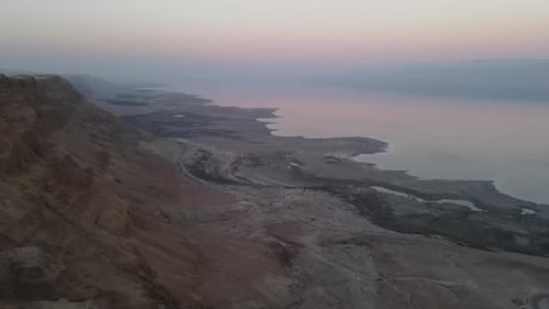 Video drone photo of the Dead Sea sunset
