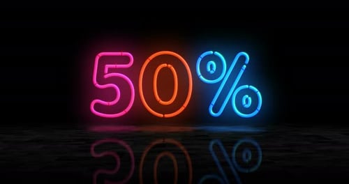 Glowing Neon 50 Percent Sign Animation for Discounts