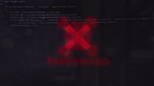 Phrase secrète sur Hacker Vh Skull Pirates et symbole de cyberattaque avec glitch