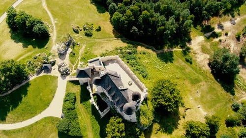 Medieval castle Bobolice, Poland. Aerial concept