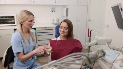 Dentist Explains Dental Care to Smiling Patient