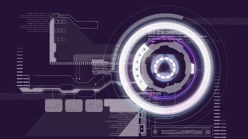 Digital interface with data processing against round scanner against black background