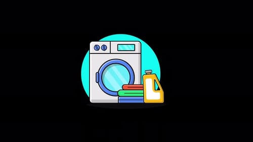 Flat Design Laundry Appliances and Detergent Icon Animation