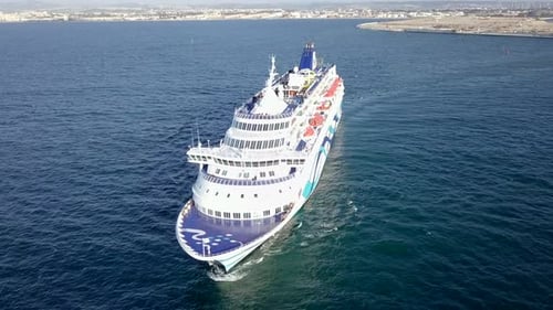 Cruise ship sailing across The Mediterranean sea - Aerial footage